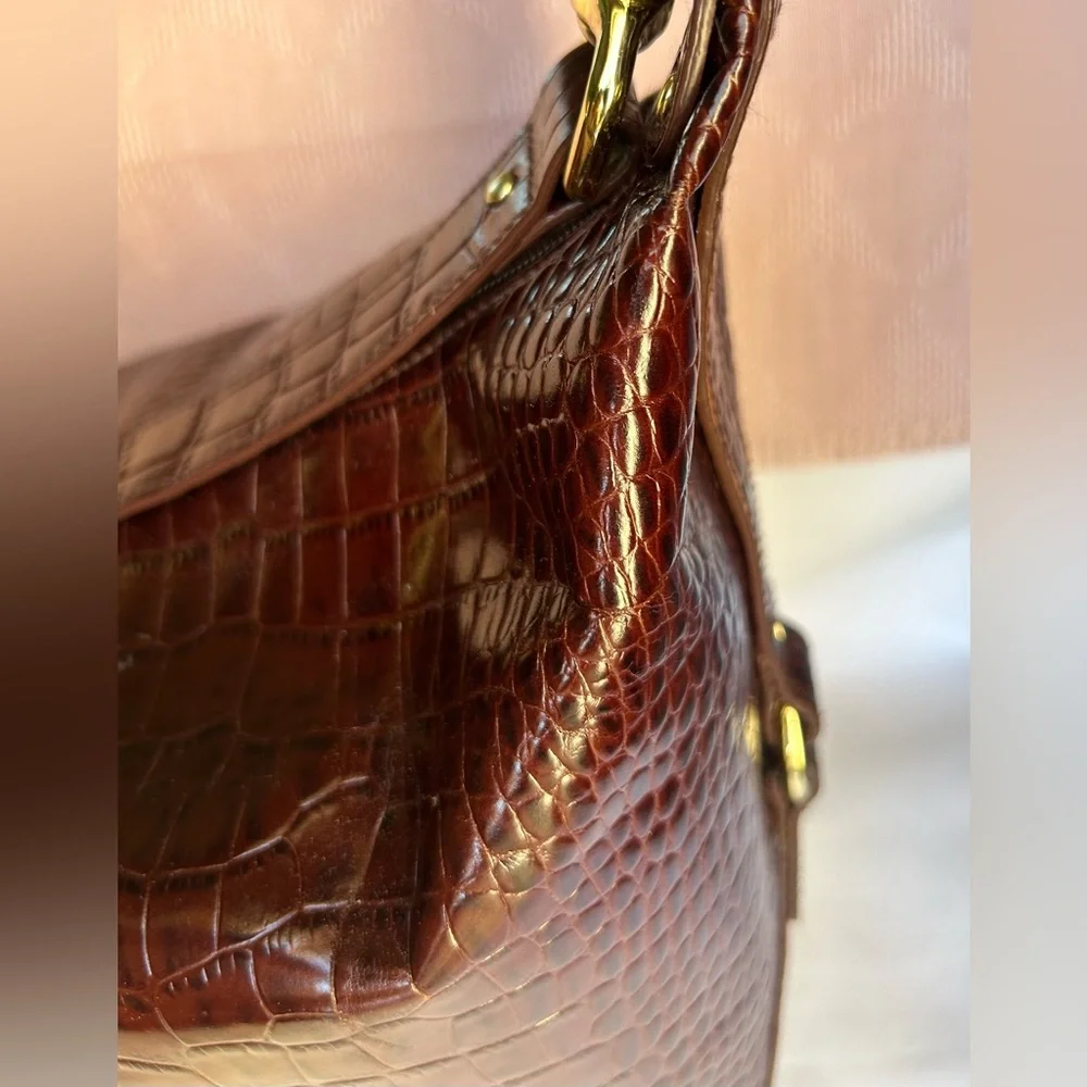 Lauren Ralph Lauren Croc Embossed Leather Shoulder Bag with Gold Hardware - Picture 5 of 8